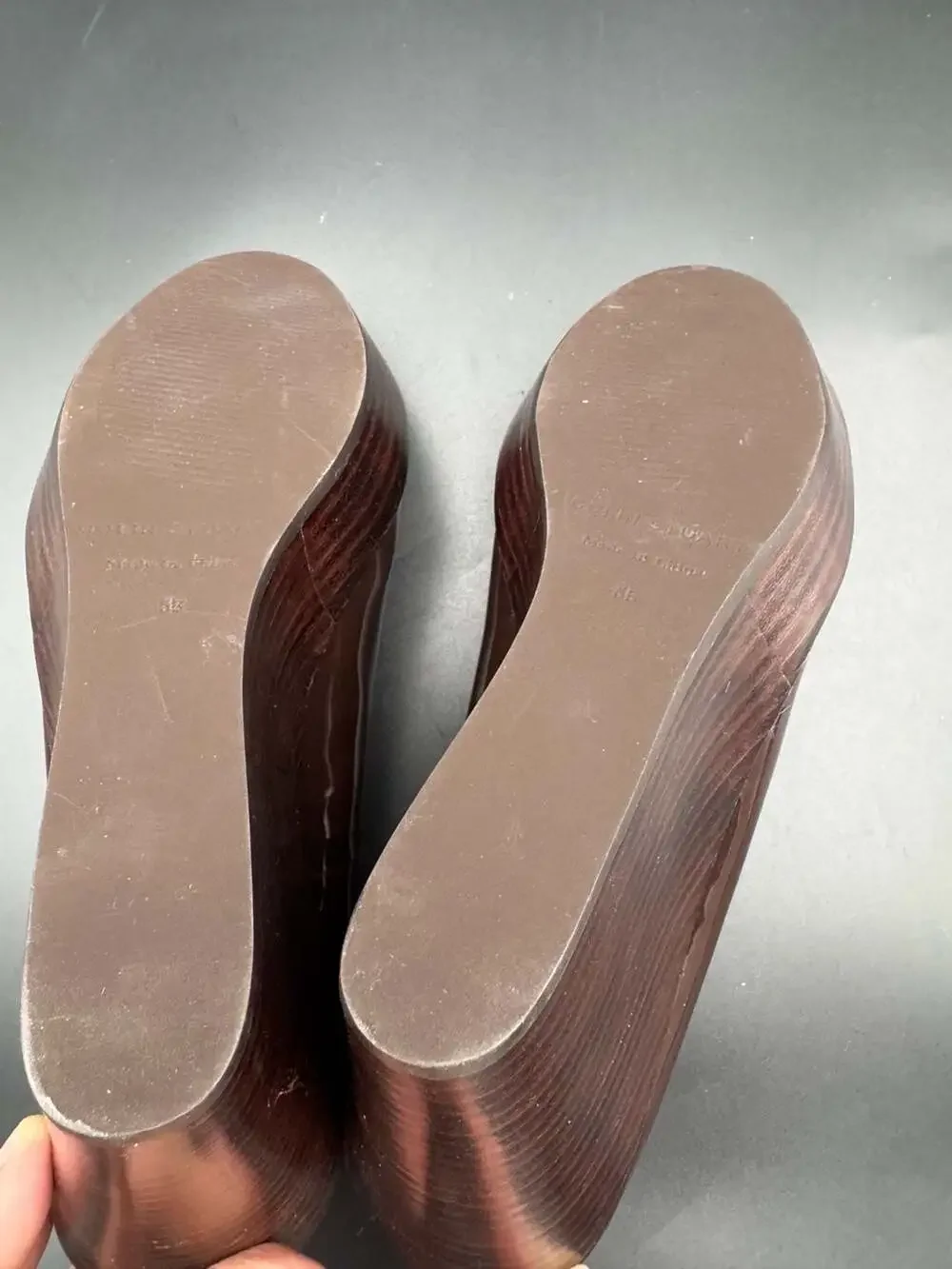 Colin Stuart Brown Patent Leather Round Toe Wedge Pumps